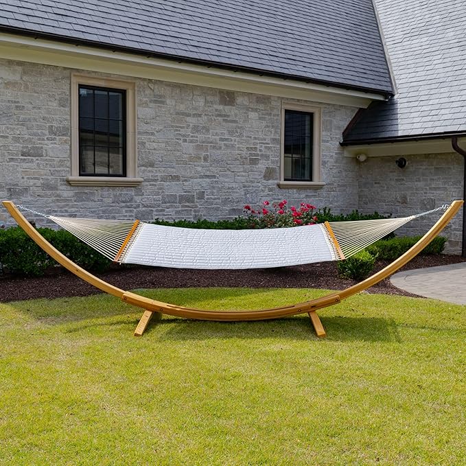 Original Pawleys Island Large Canvas Granite Sunbrella Quilted Hammock – 13 ft. x 55 in., 2-Person, 450 lb Capacity, Oak Spreader Bar, Handcrafted in The USA