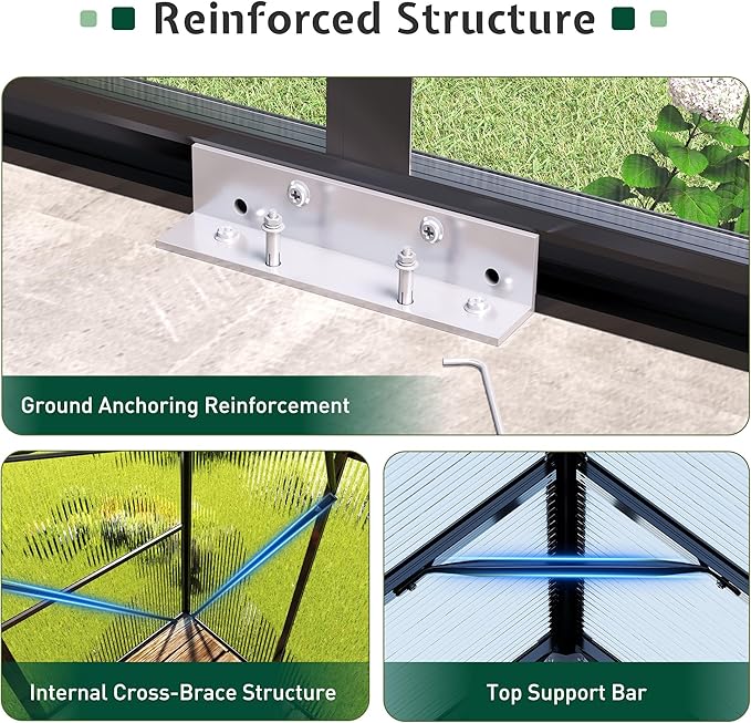 Jocisland 8x12Ft Polycarbonate Greenhouse, Heavy Duty Aluminum Frame with 2 Windows & Swing Doors, Outdoor Garden Greenhouses for Backyard, Black