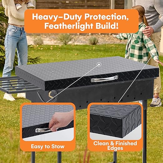 Flybold 28 Inch Blackstone Griddle Hard Cover, Aluminum Flat Top Grill Lid with Suitcase Handle, Lightweight, Weatherproof, Diamond Cut BBQ Replacement Cover for Blackstone & Member’s Mark Griddles