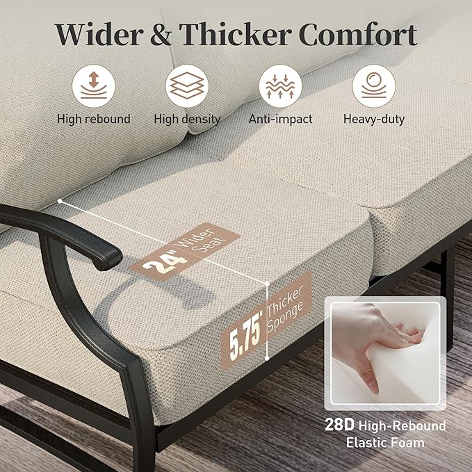 Patio Furniture Set, Modern Metal Outdoor Patio Furniture, 3 Seater Sofa, 2 Swivel Chairs, 2 Ottomans and 5.75" Extra Thick Cushion, Patio Conversation Set for Garden Backyard Deck