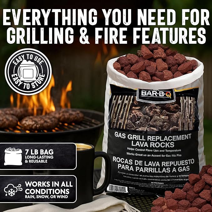 7 Lb. Bag of Natural Lava Rocks for Outdoor BBQ Cooking, Burner Grill, Fire Pit, Bonfires, Campfire, Indoor Fireplace, Fire Bowl, Lava Rocks for Gas Grill Charbroilers by FryOilSaver Co. (Pack of 2)