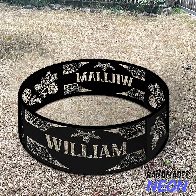 Personalized Fire Pit Ring Pine Bough Custom Name Rustic Metal Campfire Ring 360 Degree Fire Pit Outdoor BBQs Backyard Camping Garden Decor for Father Dads