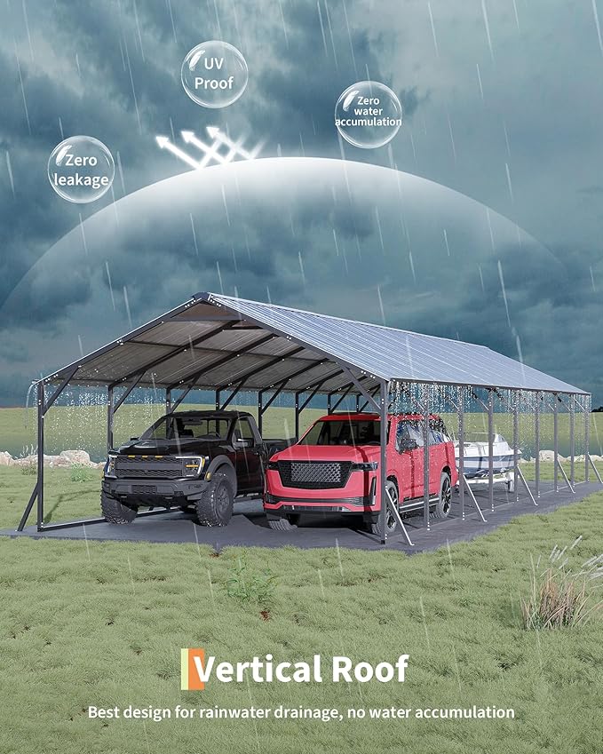 GarveeLife 20'X40'x12' Metal Carport for Multiple Vehicles, Heavy Duty Steel Car Ports, Vertical Roof Design, for All-Weather, for Full-Size Pickup Trucks, Boats, and Tractors