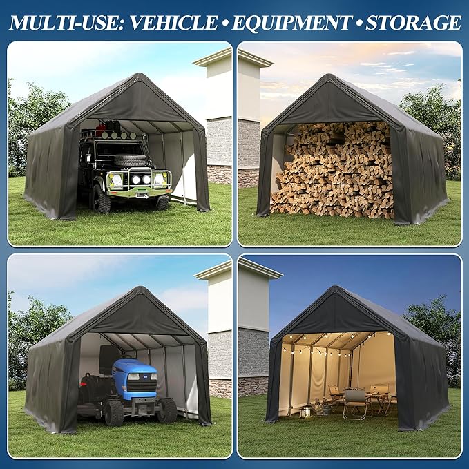 COVERONICS 13x20 FT Carpot, Portable Garage,Carport Canopy with Galvanized Steel Metal Frame & Vents, Outdoor Storage Shed for Car, Truck, Boat, Patio Furniture Anti-Snow Waterproof