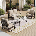 SUNSHINE VALLEY 4 Piece Metal Outdoor Patio Furniture Sets, Patio Conversation Sets 1 Loveseat, 2 Rocking Sofa with 5.75" Extra Thick Cushion and Coffee Table, Balck Frame Backyard Furniture, Beige