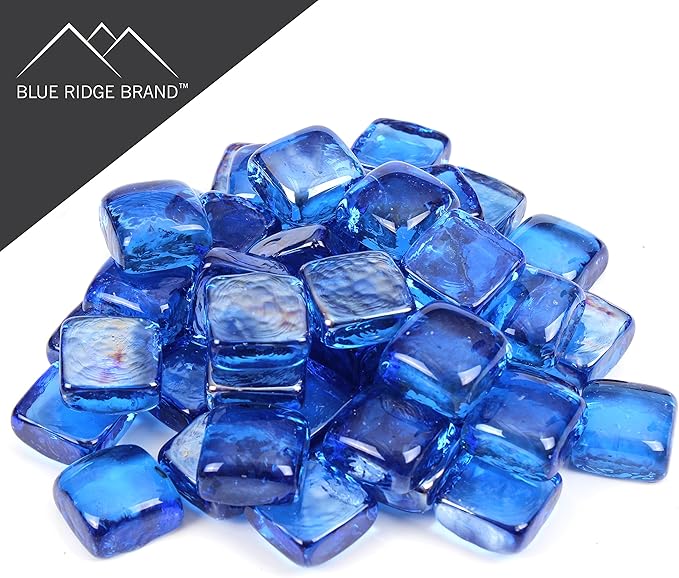 Reflective Fire Pit Glass Cubes - Professional Grade Fire Glass for Fire Pit - 1" Firepit Glass Rock - Glass Stones - Gas & Propane Fire Pit & Fireplace Glass (10 Pound, Light Blue