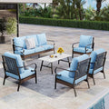 Patio Furniture Set with Coffee Table, Outdoor Conversation Set with 4 x Fixed Chairs, 1 x 3-Seat Sofa for Lawn Garden Backyard, Blue