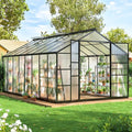 WKM 10x16 FT Greenhouse for Outdoors, Polycarbonate Greenhouse with Roof Vent and Quick Setup Structure, Enhanced Aluminum Green House for Garden Backyard, Black