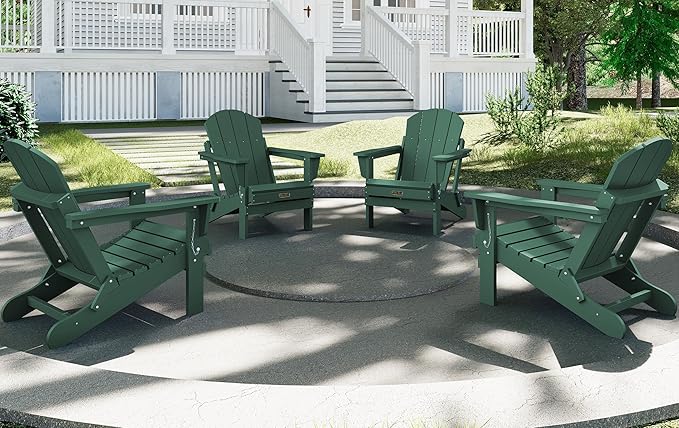 SERWALL Foldable Adirondack Chair Set of 2 for Patio Garden Outdoors Fire Pit Chairs-Green