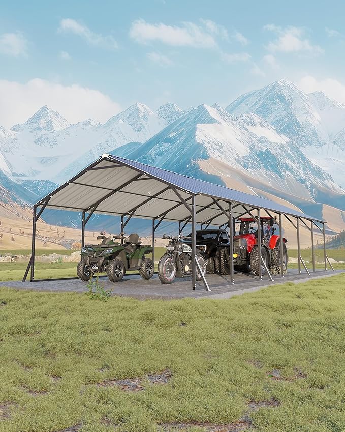 GarveeLife 20'X30'x12' Metal Carport for Multiple Vehicles, Heavy Duty Steel Car Ports, Vertical Roof Design, for All-Weather, for Full-Size Pickup Trucks, Boats, and Tractors