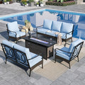 Sophia & William Patio Furniture Set with Fire Pit Table, 5 PCS Metal Outdoor Conversation Set with Fire Pit Table, 2 Sofa Chairs,1 Loveseat, 3-Seater Couch for Outdoor Seating, Backyard, Porch(Blue)