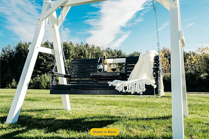 LuxCraft 5' Poly Rollback Plain Porch Swing with Flip Down Center Console, Made with Recycled Plastics - Made in USA (Chestnut Brown)