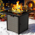 Propane Fire Pit Table, Outdoor Fire Pit Table, 28" Rattan Square Outdoor Gas Fire Pit with Glass Wind Guard, Tempered Glass Tabletop, Lid, CSA Listed, 50,000 BTU for Outside Patio Deck & Garden,Black