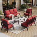 SUNSHINE VALLEY 5 Piece Metal Outdoor Patio Furniture Set, Patio Conversation Sets with 3-Seater Sofa, Loveseat, 2 Fixed Sofa (5.75" Thick Cushion) & Coffee Table Black Backyard Furniture, Rust Red