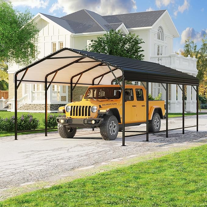 Polar Aurora 12x20 FT Metal Carport, Car Port with Enhanced Base Heavy Duty Garage Outdoor Galvanized Car Shelter, for Car, Boats and Truck