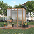 4x6FT Wooden Greenhouse with Cedar Frame, Outdoor Wood Greenhouses with Roof Vent, Wood and Polycarbonate Walk-in Greenhouse