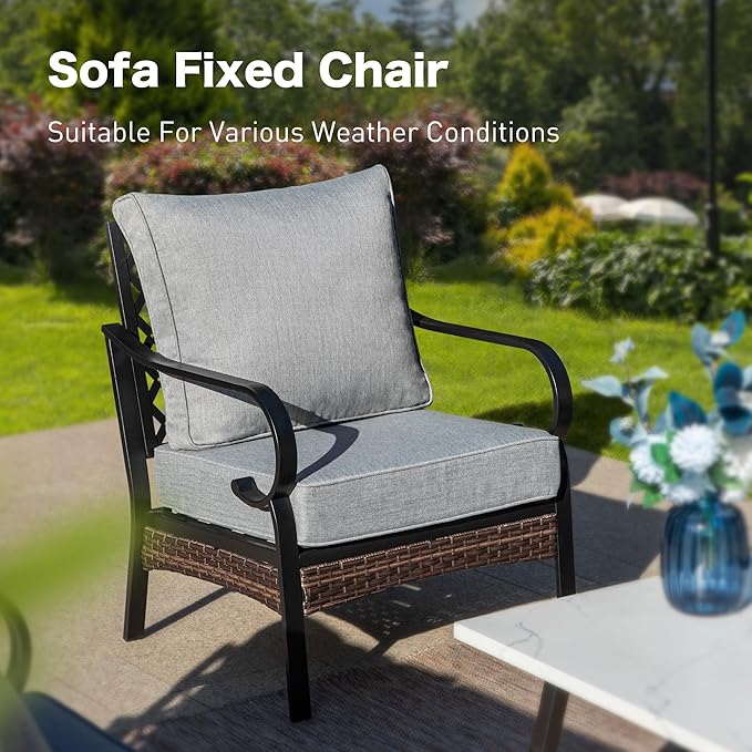 SUNSHINE VALLEY 5 Piece Metal Outdoor Patio Furniture Sets with Firepit Table, Patio Conversation Sets 1 3-Seater Sofa, 1 2-Seater Loveseat, 2 Single Sofa with 5.75" Cushion for Backyard Deck, Gray