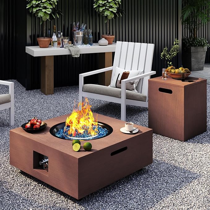 2-Piece Propane Fire Pit Table 28 Inch Outdoor Gas Fire Pit 40,000 BTU with Tank Table Glass Rocks for Outside Patio Outdoor Backyard Deck Balcony, CSA Certified
