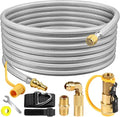 24FT Quick Connect Propane Hose for RV to Gas Grill, RV Quick Connect with 1/4" Safety Shutoff Valve, LP Quick Disconnect Propane Hose with Elbow Adapter for Blackstone 17"/22" Griddle