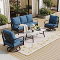 SUNSHINE VALLEY 4 PCS Metal Outdoor Patio Furniture Set, Patio Conversation Sets 1 3-Seater Sofa, 2 Swivel Chairs with 5.75" Extra Thick Cushion & Coffee Table, Black Frame Backyard Furniture, Blue-2