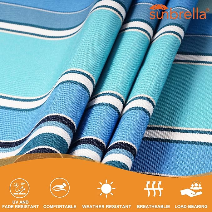 Lazy Daze Hammocks 12 FT Sunbrella Fabric Hammock with Spreader Bars and Free Pillow Fits for 2 Persons, All Weather and Fade Resistant for Patio Yard, 450 lbs Capacity, Dolce Oasis