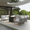 9 Piece Modern Outdoor Rope Wicker Sectional Patio L-Shaped Conversation Sofa Set Deep Seating with Fire Pit Table