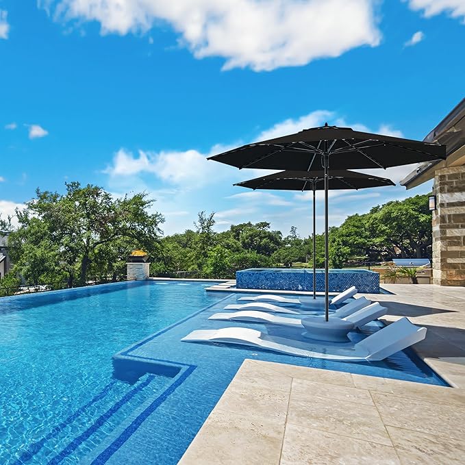 Midtown Umbrellas Push Pop Sunbrella Umbrella 9 Feet Outdoor Umbrella in Spectrum Carbon Fabric - Patio Umbrella, Backyard Umbrella, Garden Umbrella, Picnic Table Umbrella & Pool Umbrella - Black Pole