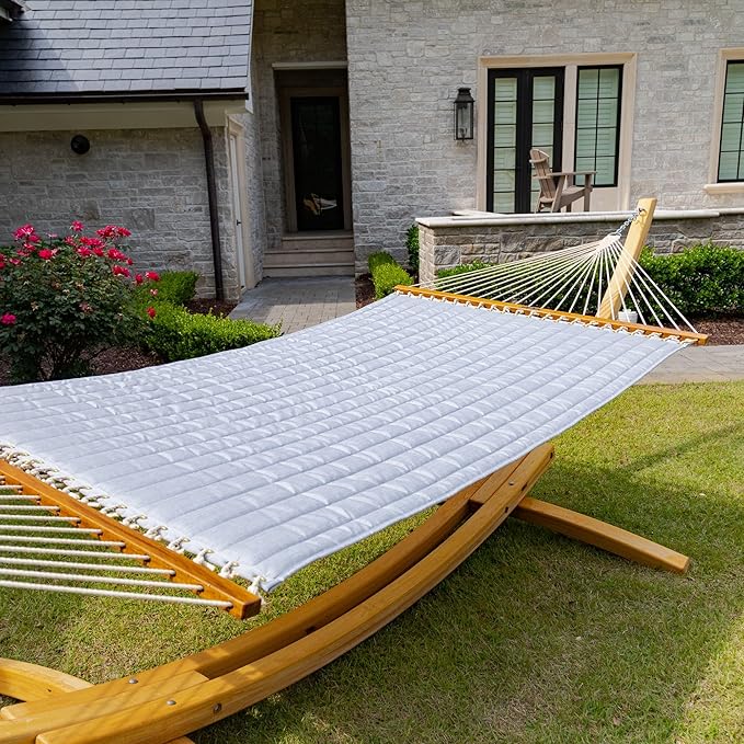 Original Pawleys Island Large Canvas Granite Sunbrella Quilted Hammock – 13 ft. x 55 in., 2-Person, 450 lb Capacity, Oak Spreader Bar, Handcrafted in The USA