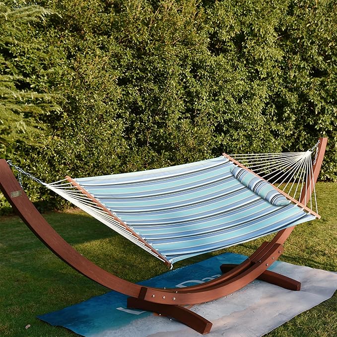 Lazy Daze Hammocks 12 FT Sunbrella Fabric Hammock with Spreader Bars and Free Pillow Fits for 2 Persons, All Weather and Fade Resistant for Patio Yard, 450 lbs Capacity, Dolce Oasis