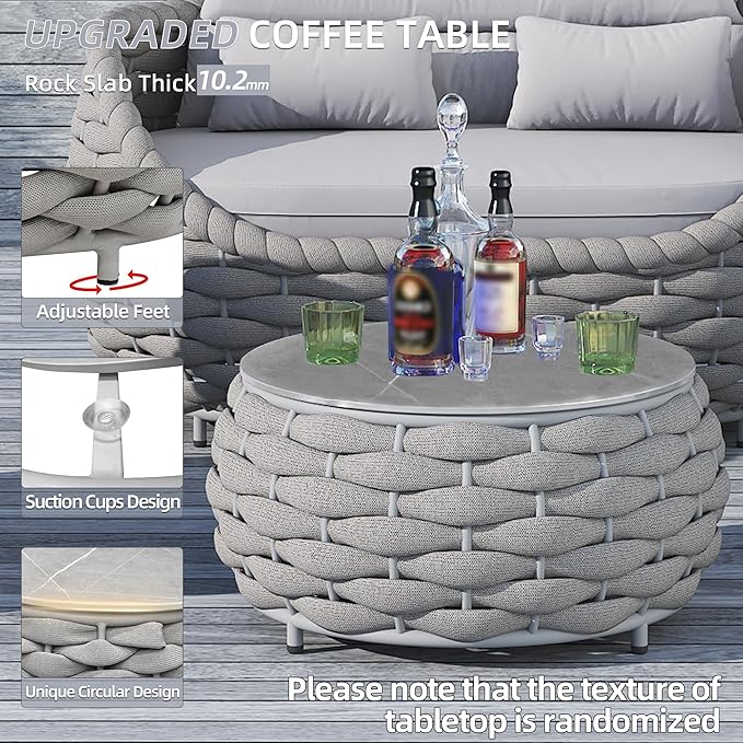 TWT Aluminum Outdoor Patio Furniture Set, 4 Textilene Armchairs Modern Outdoor Conversation Set Outdoor Single Sofa with Upgrade Cushion and Coffee Table for Balcony, Light Grey