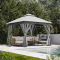 LAUSAINT HOME Gazebo 10x10ft, Heavy Duty Patio Gazebo with Expansion Bolts, Party Canopy Tent with Double Roofs, Mosquito Nettings and Privacy Screens for Backyard, Garden, Lawn, Grey