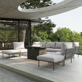 9 Piece Modern Outdoor Rope Wicker Sectional Patio L-Shaped Conversation Sofa Set Deep Seating with Fire Pit Table