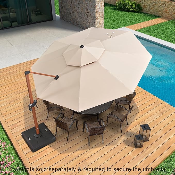 PURPLE LEAF 12ft Patio Umbrella Outdoor Round Large Cantilever Umbrella Windproof Offset Umbrellas Heavy Duty Sun Umbrellas for Garden Deck Pool Patio, Beige