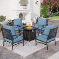 SUNSHINE VALLEY 5 Piece Metal Outdoor Patio Furniture Set with Fire Pit Table, Patio Conversation Sets 4 Fixed Chairs with 5.75" Thick Cushion and 5000 BTU Fire Pit Table, Backyard Furniture, Navy