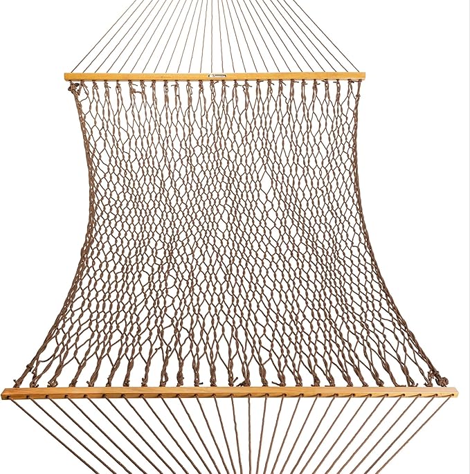 Original Pawleys Island Deluxe Antique Brown DuraCord Rope Hammock – 13 ft. x 65 in, 2-Person, 450 lb Capacity, Oak Spreader Bar, Zinc-Plated Hardware, Handcrafted in The USA