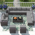 Outdoor Patio Furniture Set, 14 Pieces Outdoor Sectional Furniture Patio Sofa, All-Weather PE Rattan Patio Conversation Set with Tempered Glass Top Table & Cushions(Grey).