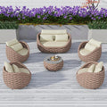 TWT Aluminum Outdoor Patio Furniture Set with Coffee Table, 6 Piece Patio Conversation Sets with Washable Cushions Covers, Patio Sectional Furniture Set for Porch, Balcony, Deck, Yard, Light Brown