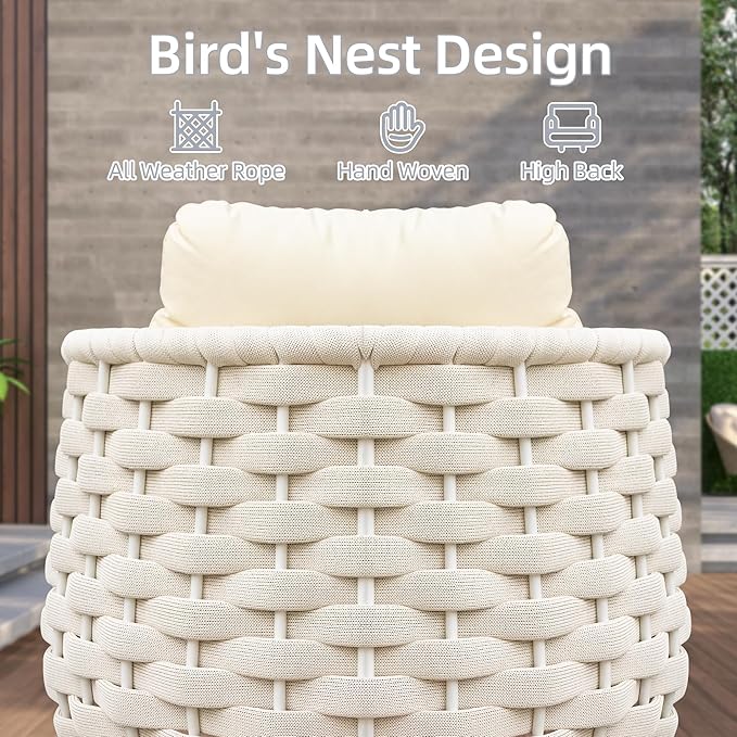 TWT 6-Piece Aluminum Patio Furniture Set, Olefin Rope Modern Outdoor Conversation Set Sectional Sofa with Water Repellent Thick Cushions and Coffee Table for Balcony, Garden, Beige