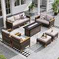 Sophia & William Patio Furniture Set with 56-Inch Fire Pit Table, 4 Corner Sofa, 3 Single Chairs, 2 x Ottoman, Outdoor Wicker Sectional Sofa Patio Conversation Set for Pool,Deck,Lawn (Beige)
