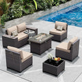 Outdoor Patio Furniture Set with Gas Fire Pit Table, 7 Pieces Patio Furniture Set Outdoor Sectional Sofa w/43in Propane Fire Pit, PE Wicker Rattan Patio Conversation Sets - Sand.
