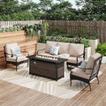 Patio Furniture Set with 56" Fire Pit Table, Premium Outdoor Wicker Metal Frame Furniture with Upgraded Waterproof Thick Cushions for Porch, Poolside, Deck, and Yard （4 Pieces,Beige）
