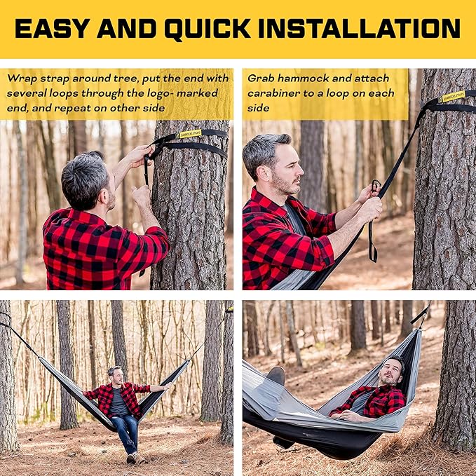 ELK Single Hammock with Tree Straps - Lightweight Parachute Nylon for Outdoor Adventures (Black/Gray, Single)