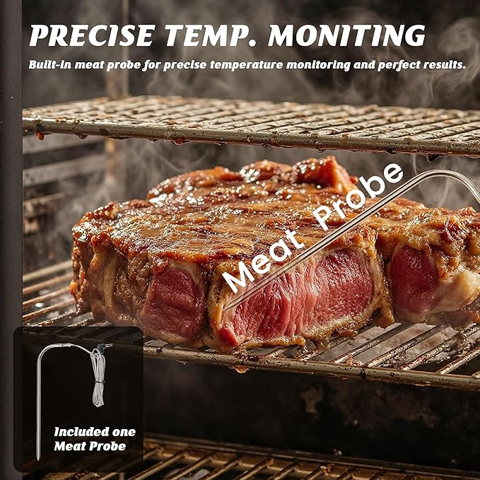 Wood Pellet Smoker with Rainproof Cover, Vertical Electric Pellet Smoker Grill With Hook Meat Probe LED Display Temperature Control