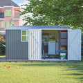 8x12 FT Metal Outdoor Storage Shed with Window & Reinforced Floor Frame, Lockable Double Doors, Weatherproof Steel Garden Tool Shed for Backyard, Lawn Equipment & Patio Organization
