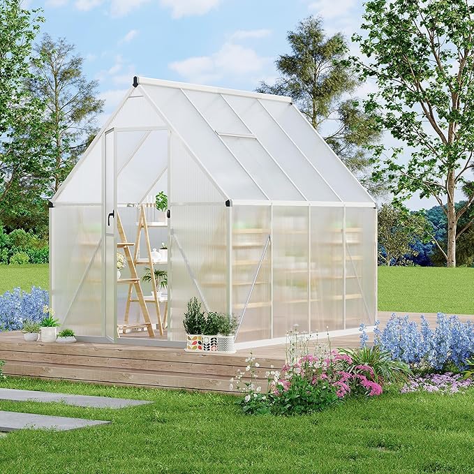 GAOMON 6x7 FT Outdoor Greenhouse with Roof Vent - Heavy Duty Aluminum Polycarbonate Greenhouse, Easy Assembly, Lockable Door, for Patio, Backyard, Garden