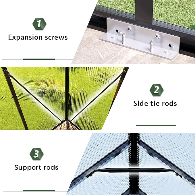 Jocisland 6x12Ft Polycarbonate Greenhouses for Outdoors, 2 Top-Opening Windows, Swing Doors, Aluminum Walk-in Heavy Duty for Outdoor Use, Backyard Garden, Black