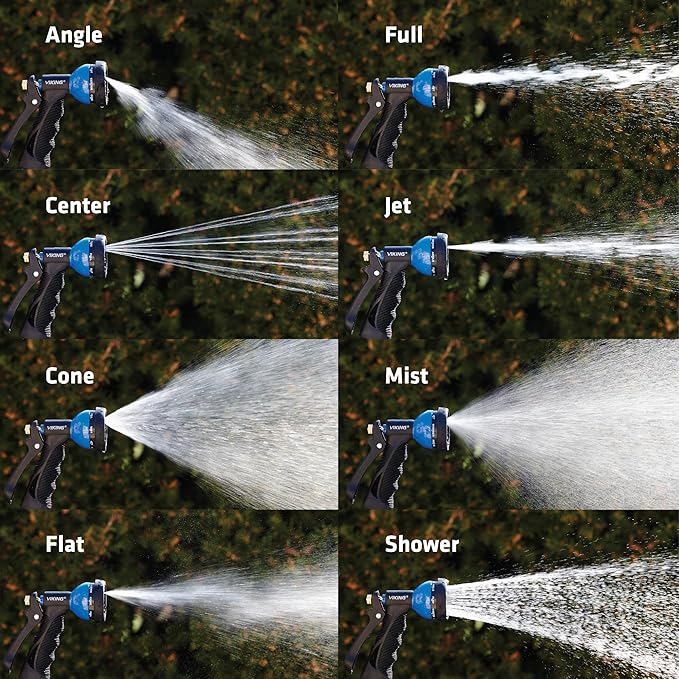 VIKING Hose Nozzle, Garden Hose Nozzle with 8 Spray Patterns, Adjustable and Heavy Duty for Washing Car, Watering Plants, Washing Pets, and Home Use, 2 Pack