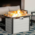 Nuu Garden 43'' Patio Propane Fire Pit Table, 50,000 BTU Gas Fire Pit with Marble-Textured Glass Top, Wind Guard, Lid, Glass Beads, CSA-Certified, 2-in-1 Outdoor Table for Gatherings, Ivory White