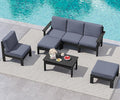 SERWALL HDPE Patio Furniture Set,7 Pieces Patio Conversation Set, All-Weather Modular Patio Sofa Set with Removable Cushions and Coffee Table for Deck, Garden, Porch, Black Frame with Grey Cushion