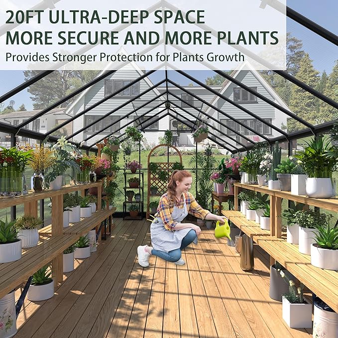 Greenhouses for Outdoors, 8x20 FT Polycarbonate Greenhouses with 4 Adjustable Roof Vents, Walk-in Aluminum Frame Green Houses for Outside with Sliding Doors, Windproof, Outdoor Graden (8x20FT)